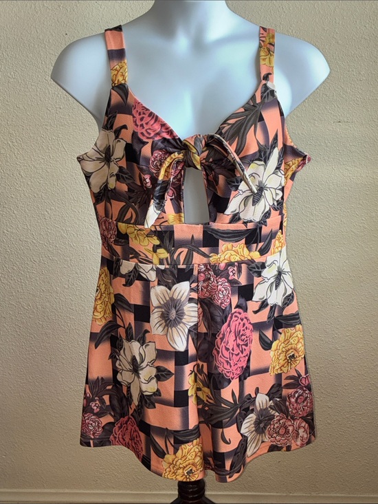 Pants - Floral Peach & Black Tie-Front Romper Shorts